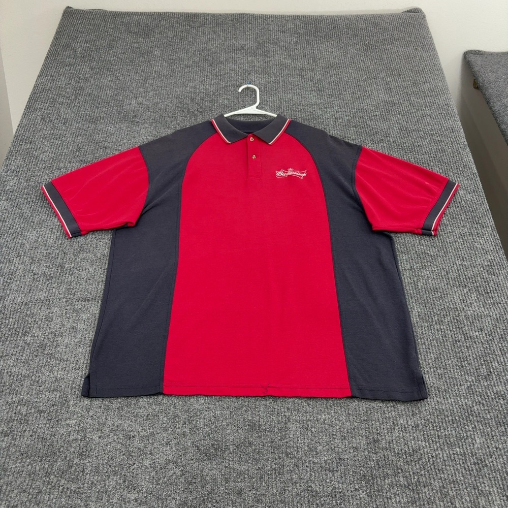 Budweiser Riverside Polo Shirt Mens XL Red Navy Colorblock Bud Light Casual